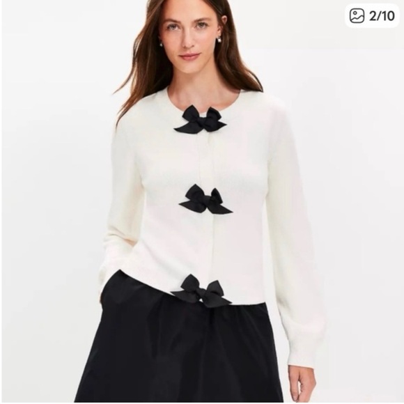 LOFT Sweaters - LOFT Cream Cardigan with Black Bow Accents